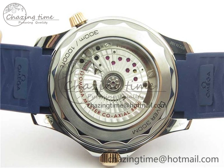 Elegant 2018 Seamaster Diver 300M SS RG VSF 1:1 Best Edition RG Bezel Blue Dial on Blue Rubber Strap A 7927
