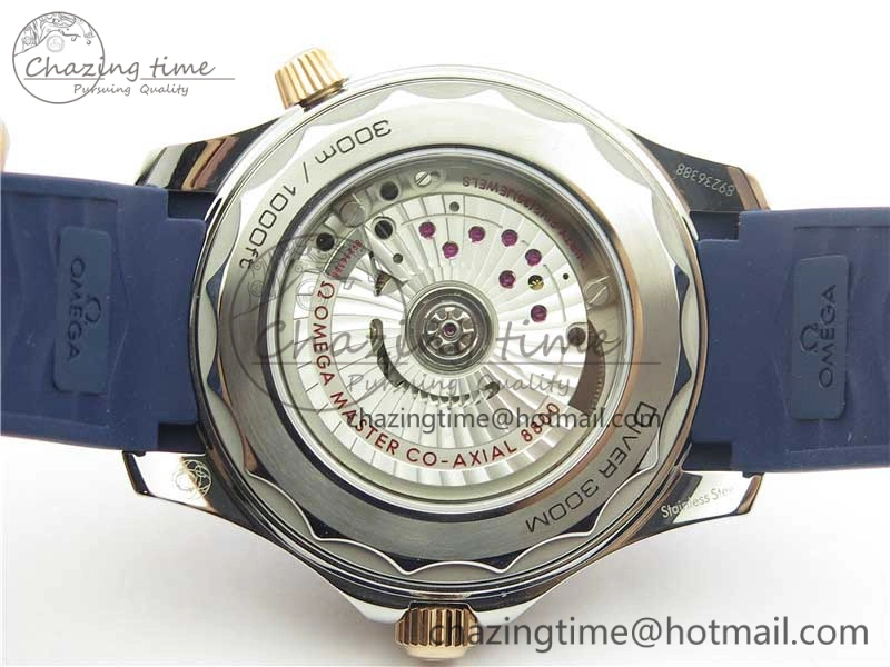 Elegant 2018 Seamaster Diver 300M SS RG VSF 1:1 Best Edition RG Bezel Blue Dial on Blue Rubber Strap A 7927