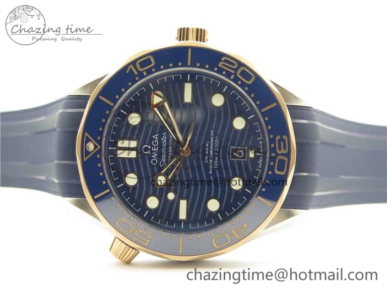 Elegant 2018 Seamaster Diver 300M SS RG VSF 1:1 Best Edition RG Bezel Blue Dial on Blue Rubber Strap A 7927