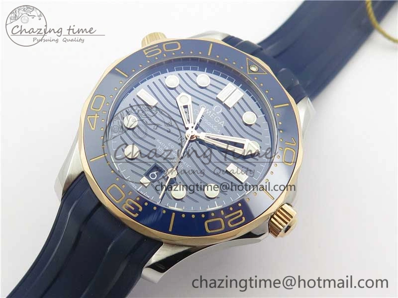 Elegant 2018 Seamaster Diver 300M SS RG VSF 1:1 Best Edition RG Bezel Blue Dial on Blue Rubber Strap A 7927