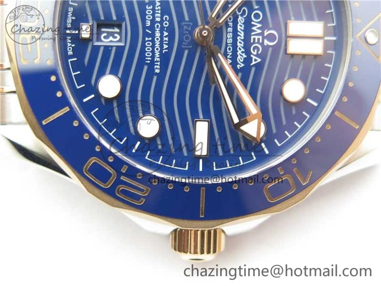 2018 Seamaster Diver 300M SS RG VSF 1:1 Best Edition RG Bezel Blue Dial on SS RG Bracelet A Tailored 7925