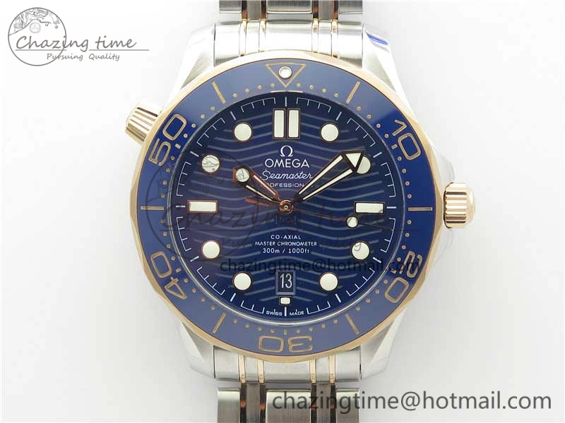 2018 Seamaster Diver 300M SS RG VSF 1:1 Best Edition RG Bezel Blue Dial on SS RG Bracelet A Tailored 7925
