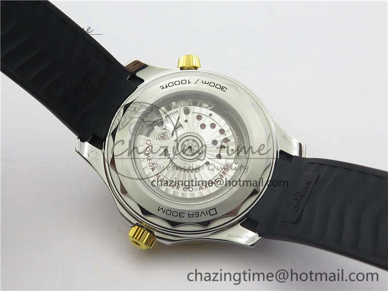 Refined 2018 Seamaster Diver 300M SS YG VSF 1:1 Best Edition YG Bezel Black Dial on Black Rubber Strap A 7934