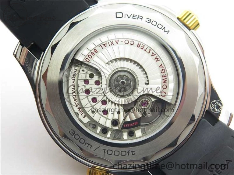 Refined 2018 Seamaster Diver 300M SS YG VSF 1:1 Best Edition YG Bezel Black Dial on Black Rubber Strap A 7934