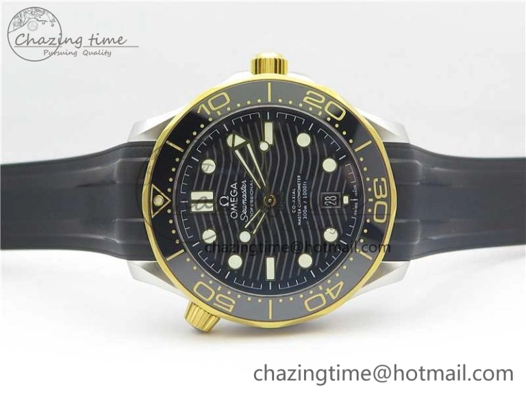 Refined 2018 Seamaster Diver 300M SS YG VSF 1:1 Best Edition YG Bezel Black Dial on Black Rubber Strap A 7934