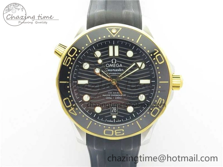 Refined 2018 Seamaster Diver 300M SS YG VSF 1:1 Best Edition YG Bezel Black Dial on Black Rubber Strap A 7934