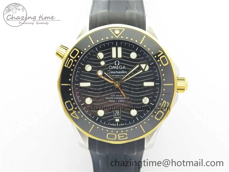 Refined 2018 Seamaster Diver 300M SS YG VSF 1:1 Best Edition YG Bezel Black Dial on Black Rubber Strap A 7934