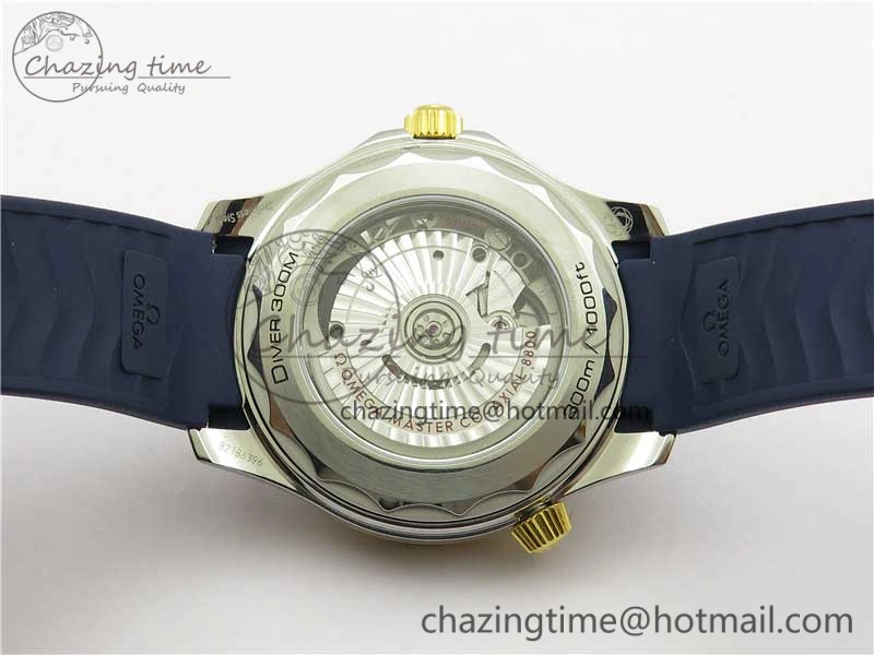 2018 Seamaster Diver 300M SS YG VSF 1:1 Best Edition YG Bezel Blue Dial on Blue Rubber Strap A Attractive 7898