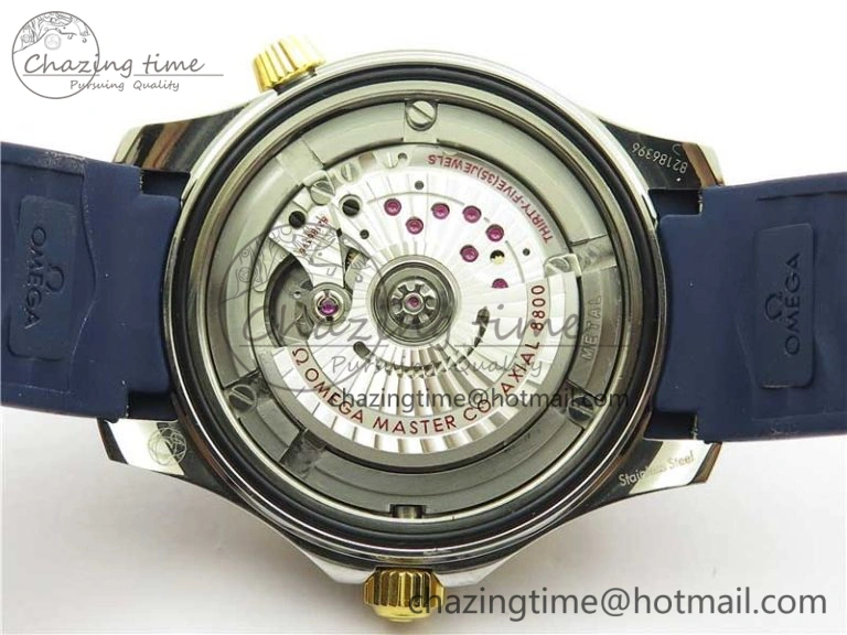 2018 Seamaster Diver 300M SS YG VSF 1:1 Best Edition YG Bezel Blue Dial on Blue Rubber Strap A Attractive 7898