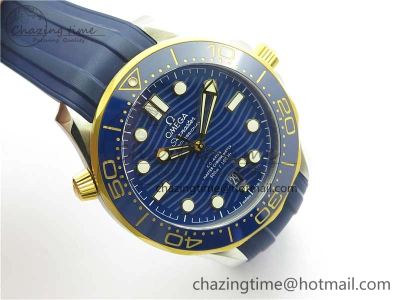 2018 Seamaster Diver 300M SS YG VSF 1:1 Best Edition YG Bezel Blue Dial on Blue Rubber Strap A Attractive 7898