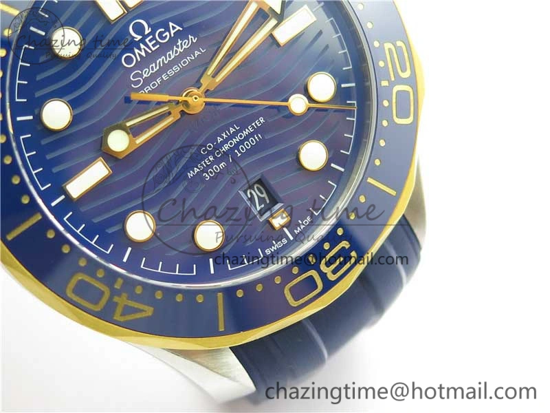 2018 Seamaster Diver 300M SS YG VSF 1:1 Best Edition YG Bezel Blue Dial on Blue Rubber Strap A Attractive 7898