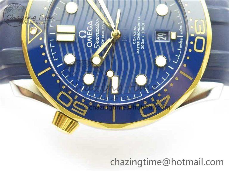 2018 Seamaster Diver 300M SS YG VSF 1:1 Best Edition YG Bezel Blue Dial on Blue Rubber Strap A Attractive 7898