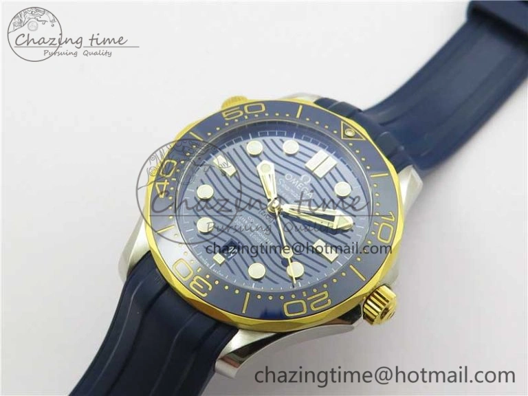 2018 Seamaster Diver 300M SS YG VSF 1:1 Best Edition YG Bezel Blue Dial on Blue Rubber Strap A Attractive 7898