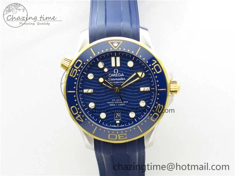 2018 Seamaster Diver 300M SS YG VSF 1:1 Best Edition YG Bezel Blue Dial on Blue Rubber Strap A Attractive 7898