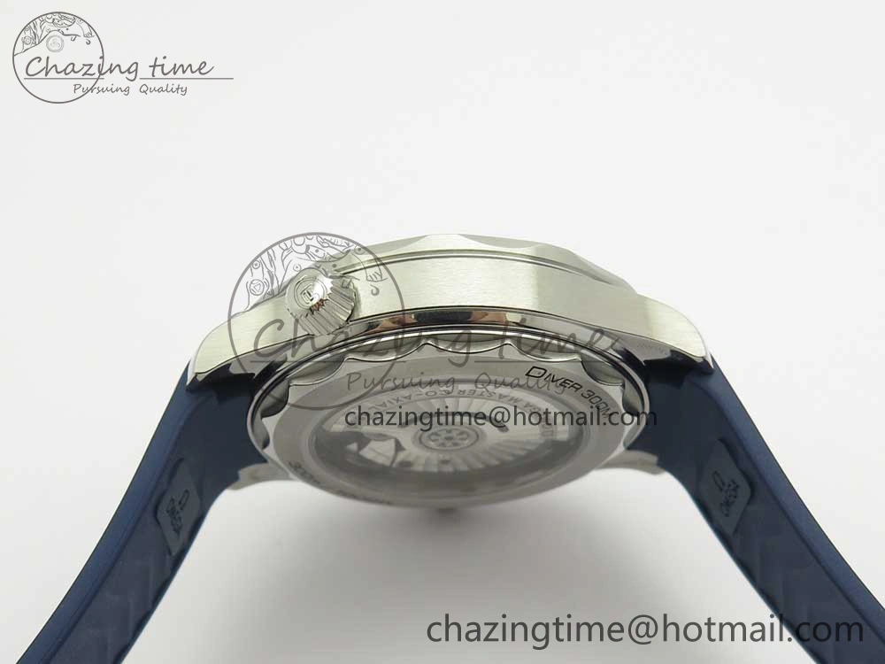 Minimalist 2018 Seamaster Diver 300M VSF 1:1 Best Edition Blue Ceramic Blue Dial on Blue Rubber Strap A8800 V2 (Black Balance Wheel) 7961