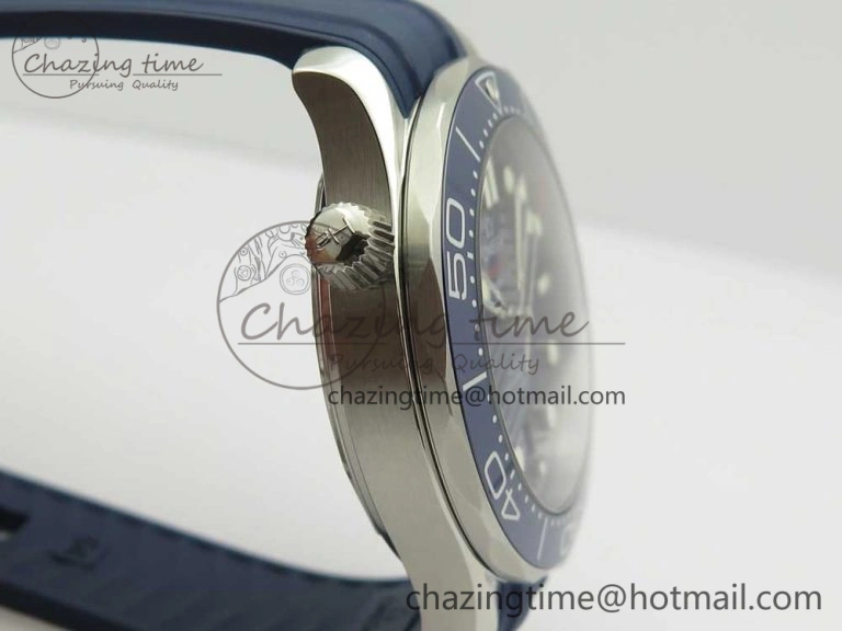 Minimalist 2018 Seamaster Diver 300M VSF 1:1 Best Edition Blue Ceramic Blue Dial on Blue Rubber Strap A8800 V2 (Black Balance Wheel) 7961
