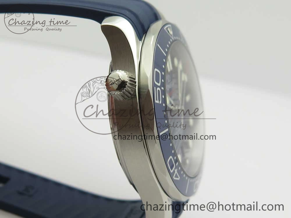 Minimalist 2018 Seamaster Diver 300M VSF 1:1 Best Edition Blue Ceramic Blue Dial on Blue Rubber Strap A8800 V2 (Black Balance Wheel) 7961