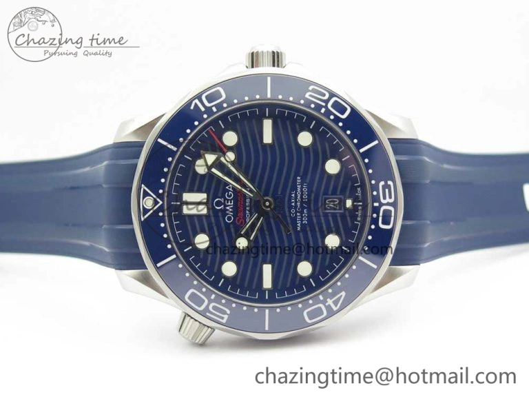 Minimalist 2018 Seamaster Diver 300M VSF 1:1 Best Edition Blue Ceramic Blue Dial on Blue Rubber Strap A8800 V2 (Black Balance Wheel) 7961