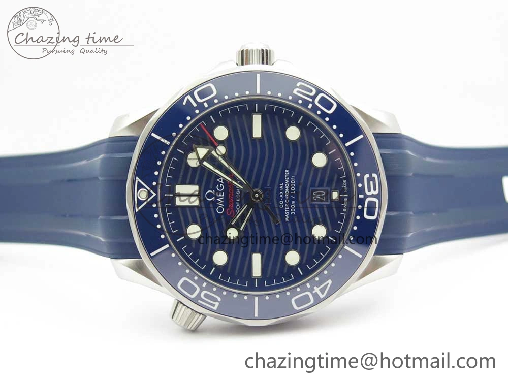 Minimalist 2018 Seamaster Diver 300M VSF 1:1 Best Edition Blue Ceramic Blue Dial on Blue Rubber Strap A8800 V2 (Black Balance Wheel) 7961