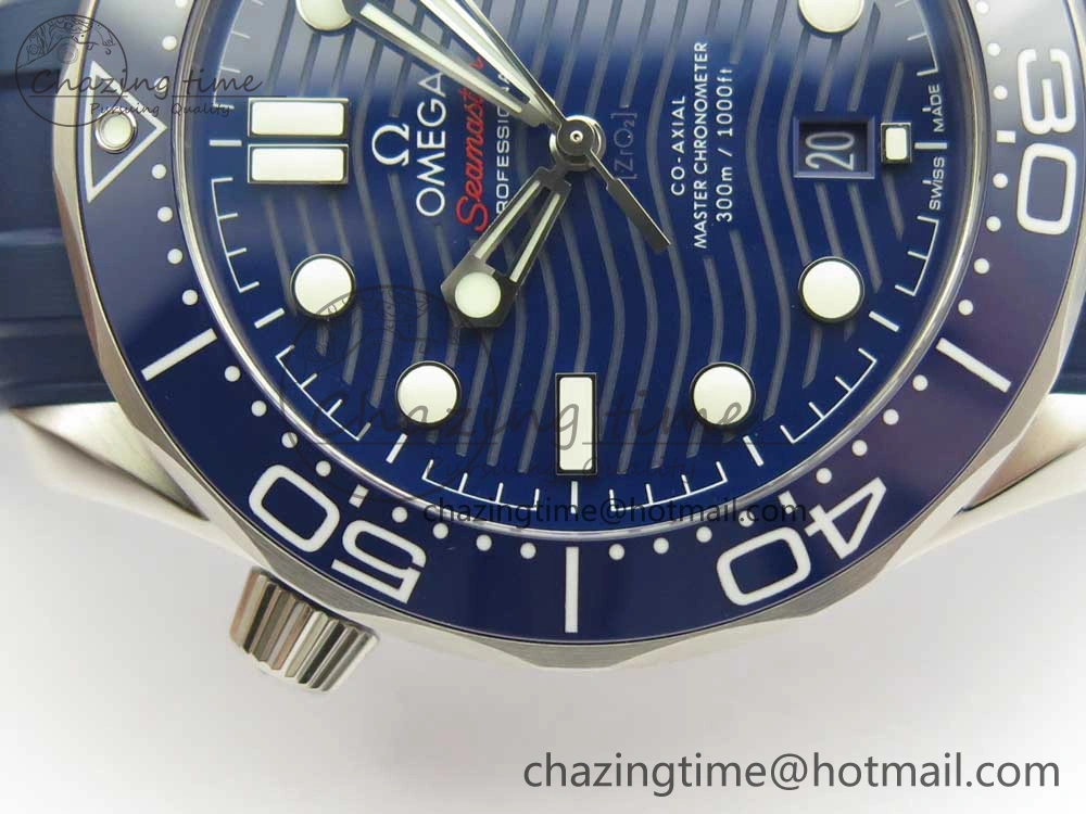 Minimalist 2018 Seamaster Diver 300M VSF 1:1 Best Edition Blue Ceramic Blue Dial on Blue Rubber Strap A8800 V2 (Black Balance Wheel) 7961