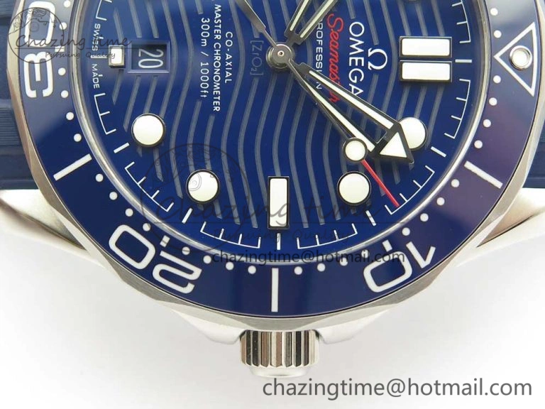Minimalist 2018 Seamaster Diver 300M VSF 1:1 Best Edition Blue Ceramic Blue Dial on Blue Rubber Strap A8800 V2 (Black Balance Wheel) 7961