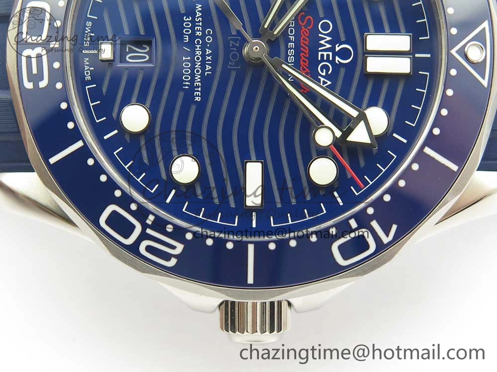 Minimalist 2018 Seamaster Diver 300M VSF 1:1 Best Edition Blue Ceramic Blue Dial on Blue Rubber Strap A8800 V2 (Black Balance Wheel) 7961