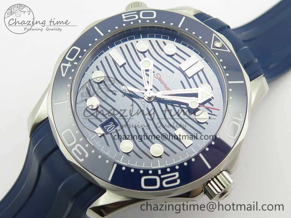 Minimalist 2018 Seamaster Diver 300M VSF 1:1 Best Edition Blue Ceramic Blue Dial on Blue Rubber Strap A8800 V2 (Black Balance Wheel) 7961