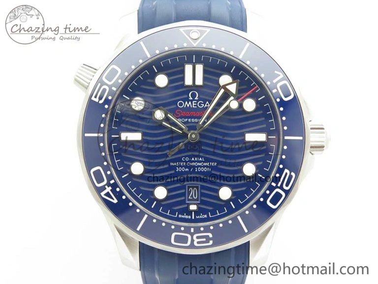 Minimalist 2018 Seamaster Diver 300M VSF 1:1 Best Edition Blue Ceramic Blue Dial on Blue Rubber Strap A8800 V2 (Black Balance Wheel) 7961