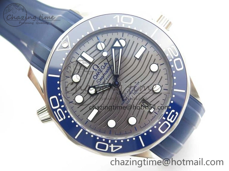 ZipUp 2018 Seamaster Diver 300M VSF 1:1 Best Edition Blue Ceramic Gray Dial on Blue Rubber Strap A8800 V2 (Black Balance Wheel) 7963