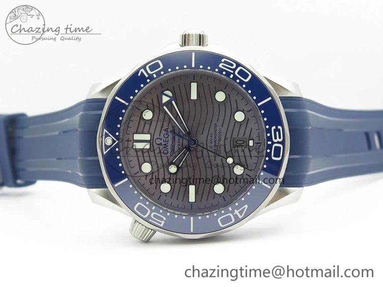 ZipUp 2018 Seamaster Diver 300M VSF 1:1 Best Edition Blue Ceramic Gray Dial on Blue Rubber Strap A8800 V2 (Black Balance Wheel) 7963