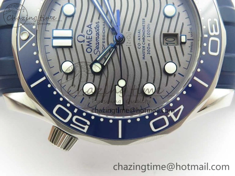 ZipUp 2018 Seamaster Diver 300M VSF 1:1 Best Edition Blue Ceramic Gray Dial on Blue Rubber Strap A8800 V2 (Black Balance Wheel) 7963