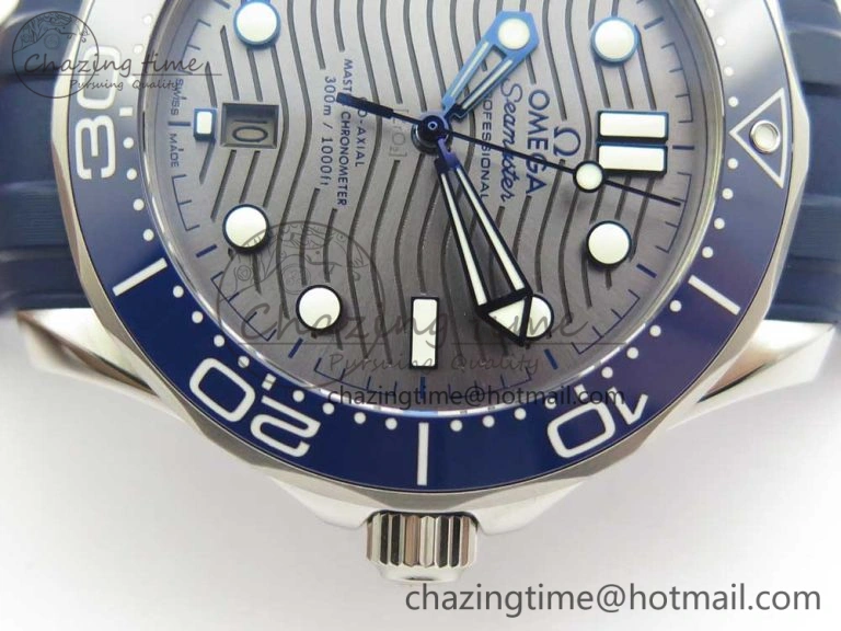 ZipUp 2018 Seamaster Diver 300M VSF 1:1 Best Edition Blue Ceramic Gray Dial on Blue Rubber Strap A8800 V2 (Black Balance Wheel) 7963