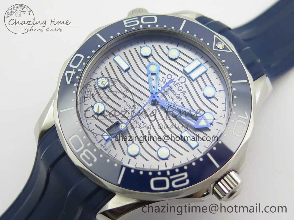 ZipUp 2018 Seamaster Diver 300M VSF 1:1 Best Edition Blue Ceramic Gray Dial on Blue Rubber Strap A8800 V2 (Black Balance Wheel) 7963