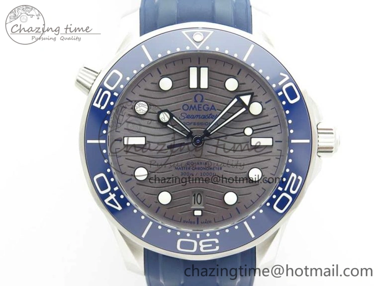 ZipUp 2018 Seamaster Diver 300M VSF 1:1 Best Edition Blue Ceramic Gray Dial on Blue Rubber Strap A8800 V2 (Black Balance Wheel) 7963