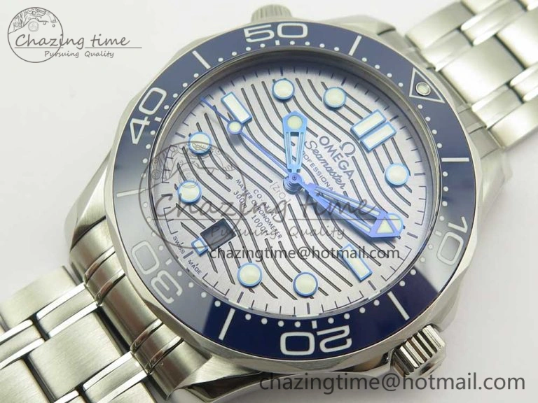 Cozy 2018 Seamaster Diver 300M VSF 1:1 Best Edition Blue Ceramic Gray Dial on SS Bracelet A8800 V2 (Black Balance Wheel) 7962