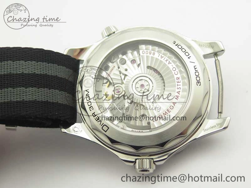 FlexibleFit 2018 Seamaster Diver 300M VSF Best Edition Black Ceramic Dial on Black Gray Nato Strap A 8057