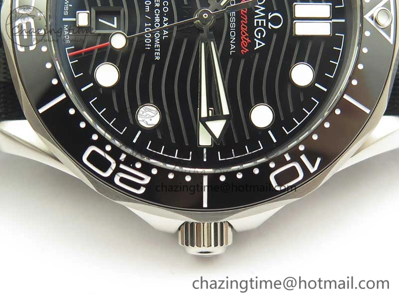 FlexibleFit 2018 Seamaster Diver 300M VSF Best Edition Black Ceramic Dial on Black Gray Nato Strap A 8057