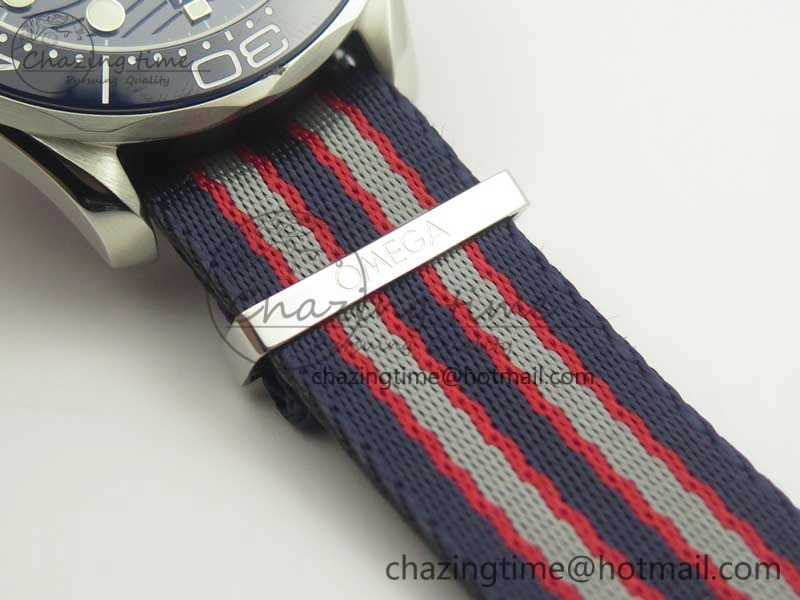 Youthful 2018 Seamaster Diver 300M VSF Best Edition Blue Ceramic Dial on Blue Red Gray Nato Strap A 8034
