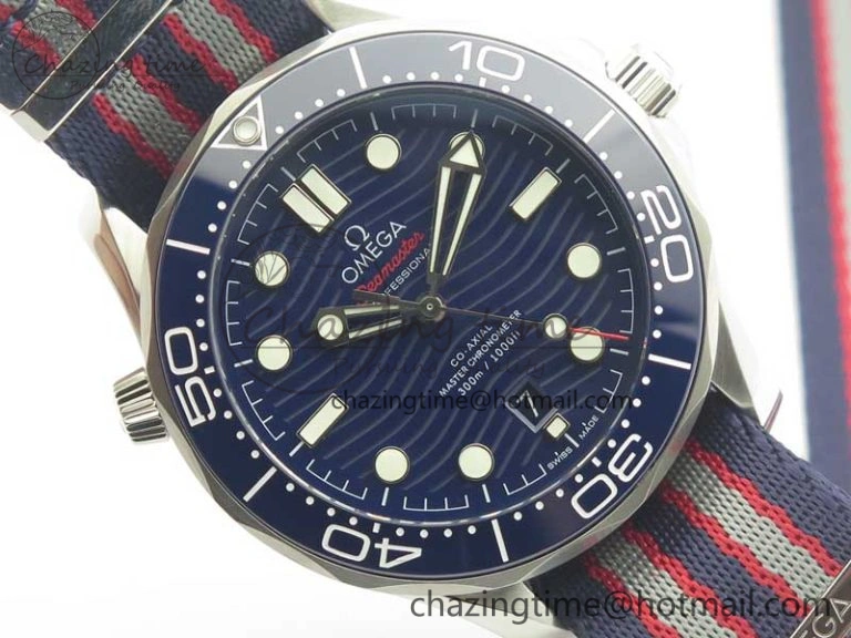 Youthful 2018 Seamaster Diver 300M VSF Best Edition Blue Ceramic Dial on Blue Red Gray Nato Strap A 8034