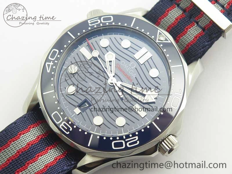 Youthful 2018 Seamaster Diver 300M VSF Best Edition Blue Ceramic Dial on Blue Red Gray Nato Strap A 8034