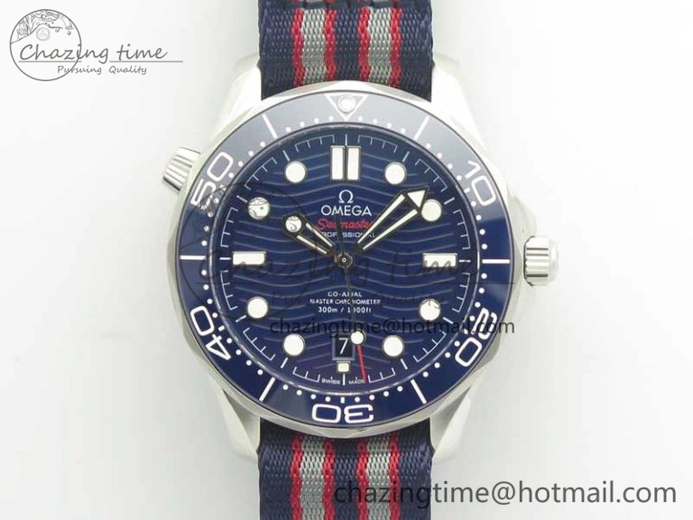 Youthful 2018 Seamaster Diver 300M VSF Best Edition Blue Ceramic Dial on Blue Red Gray Nato Strap A 8034