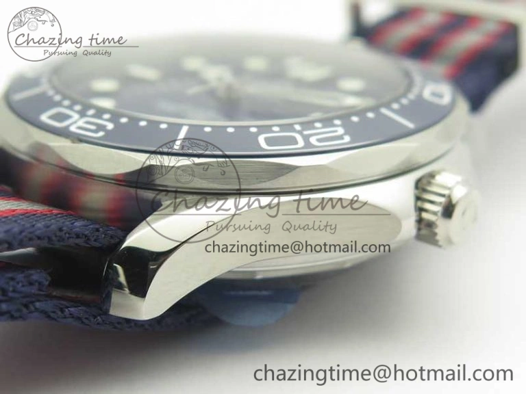 Youthful 2018 Seamaster Diver 300M VSF Best Edition Blue Ceramic Dial on Blue Red Gray Nato Strap A 8034