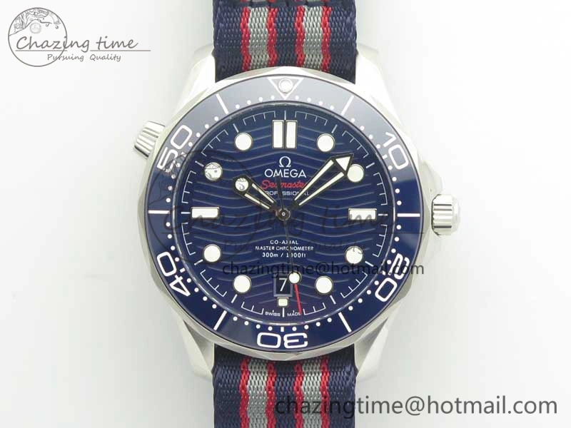 Youthful 2018 Seamaster Diver 300M VSF Best Edition Blue Ceramic Dial on Blue Red Gray Nato Strap A 8034