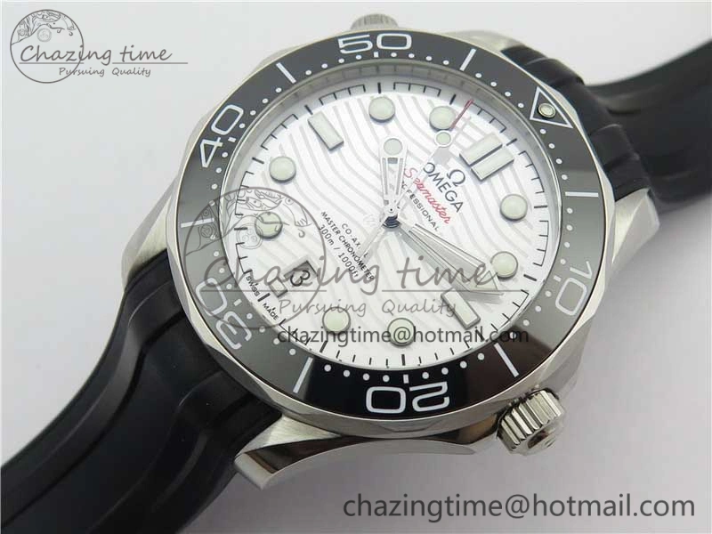 2019 Seamaster Diver 300M OMF Best Edition Black Ceramic White Dial on Black Rubber Strap A Elegant 7938