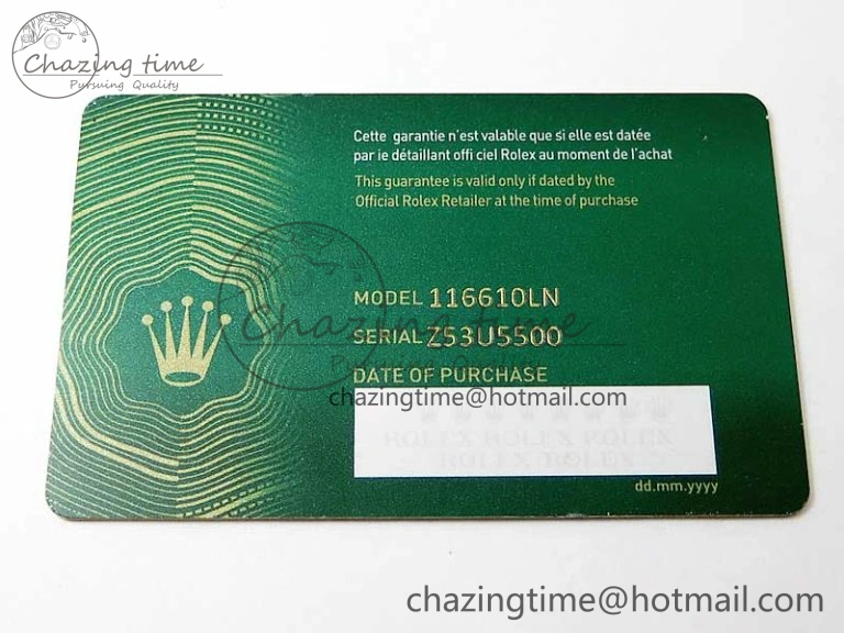Youthful 2020 Custom Made Rolex Warranty Card with Anti-Forgery Crown and Fluorescent Label 4128
