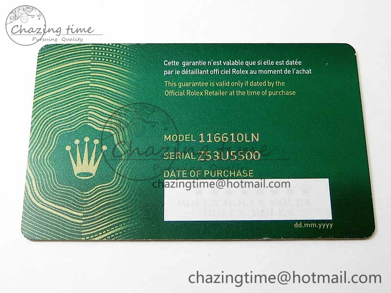 Youthful 2020 Custom Made Rolex Warranty Card with Anti-Forgery Crown and Fluorescent Label 4128