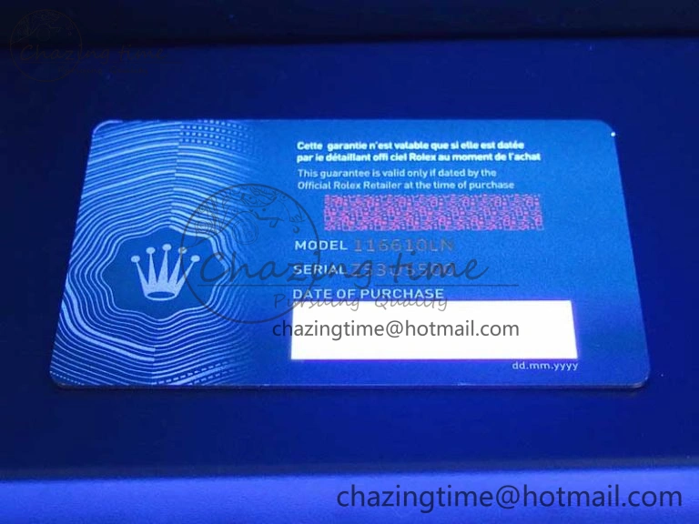 Youthful 2020 Custom Made Rolex Warranty Card with Anti-Forgery Crown and Fluorescent Label 4128
