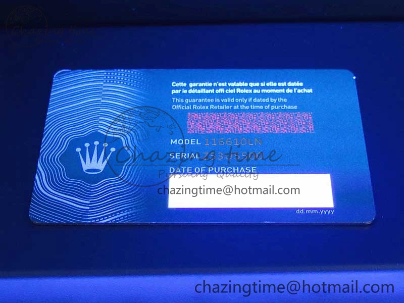 Youthful 2020 Custom Made Rolex Warranty Card with Anti-Forgery Crown and Fluorescent Label 4128