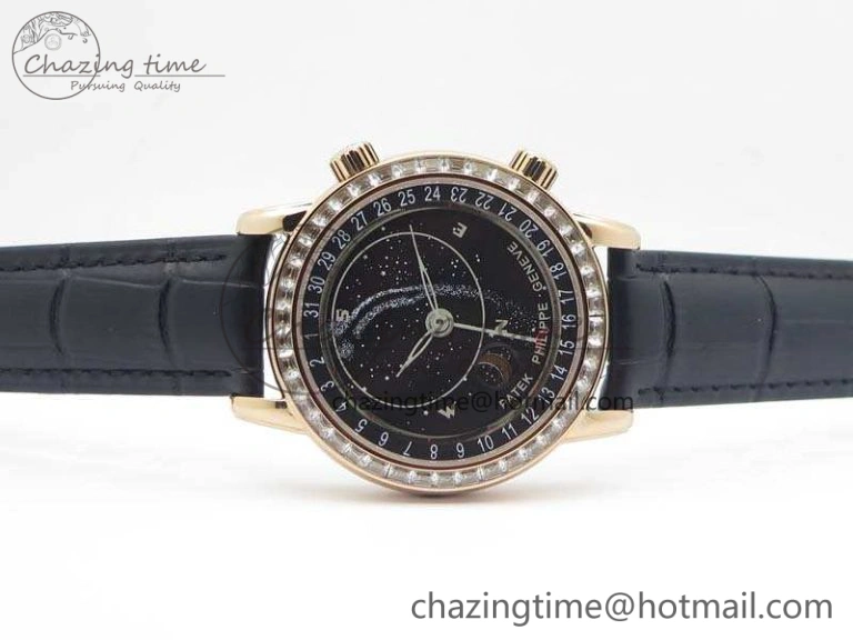 6102P Moon RG Black Dial Diamond Bezel On Leather Strap A Practical 9009