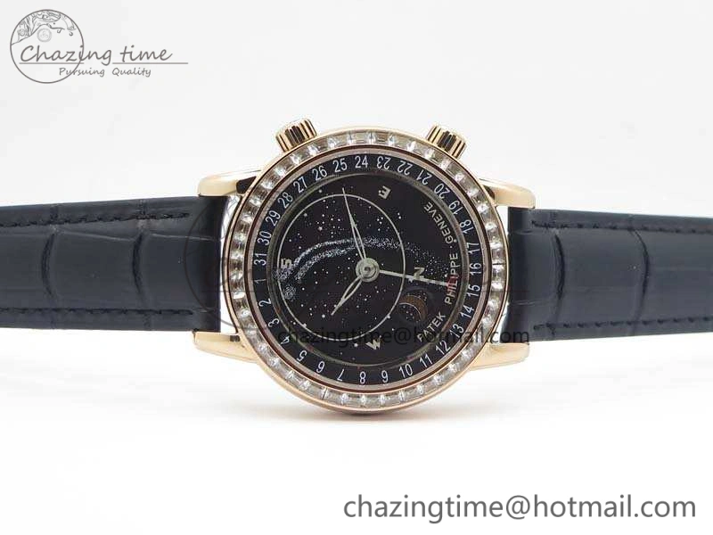 6102P Moon RG Black Dial Diamond Bezel On Leather Strap A Practical 9009